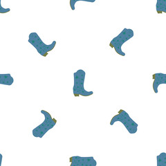 Cowboy boots with ornament seamless pattern. Wild west theme. Hand drawn colored trendy vector illustration on white background