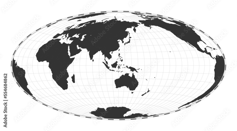Poster vector world map. hammer projection. plain world geographical map with latitude and longitude lines.