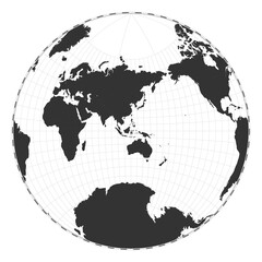 Vector world map. Van der Grinten II projection. Plain world geographical map with latitude and longitude lines. Centered to 120deg W longitude. Vector illustration.