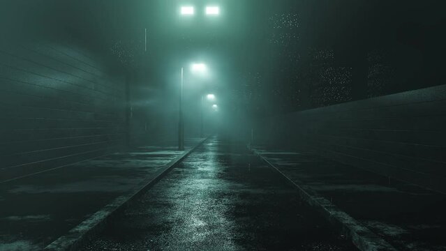 Dystopian City Landscape With Moody Atmosphere Video Loop Animation For Posters, Banners, Futuristic Objects. 3D Digital Abstract Scene. 4K Motion Movement, Cycled Seamless Template, Endless Render.