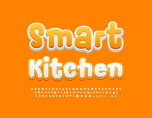 Vector modern banner Smart Kitchen. Playful creative Font. Artistic 3D Alphabet Letters and Numbers set