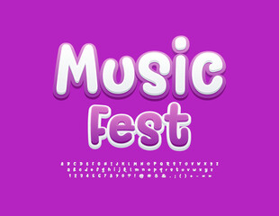 Vector funny Sign Music Fest. Bright handwritten Font. Playful 3D Alphabet Letters and Numbers set. 