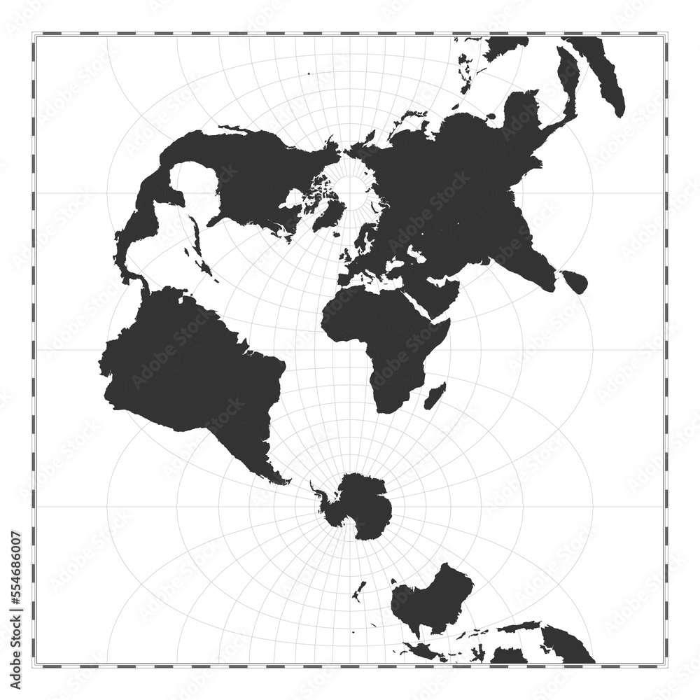 Aufkleber vector world map. transverse spherical mercator projection. plain world geographical map with latitu
