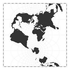 Vector world map. Transverse spherical Mercator projection. Plain world geographical map with latitude and longitude lines. Centered to 0deg longitude. Vector illustration.