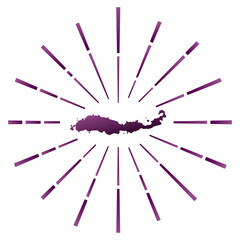 Flores gradiented sunburst. Map of the island with colorful star rays. Flores illustration in digital, technology, internet, network style. Vector illustration.