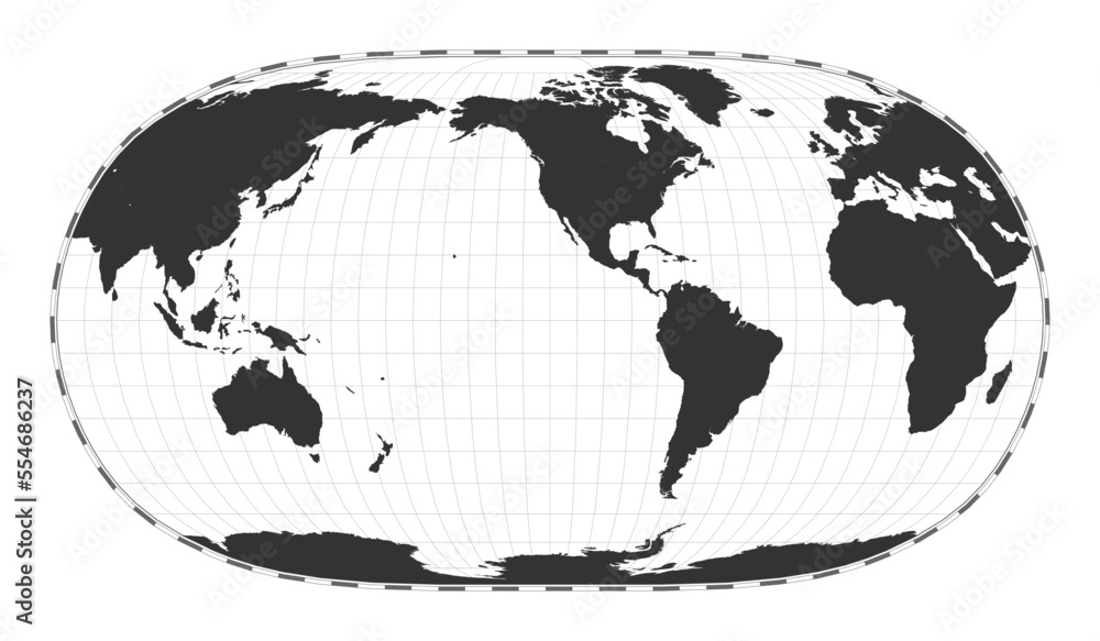 Poster vector world map. natural earth ii projection. plain world geographical map with latitude and longit