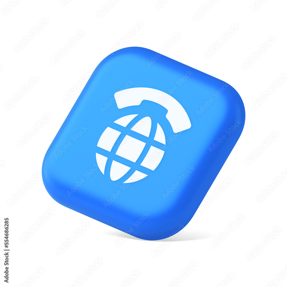 Poster global communication internet call connection button planet with handset 3d realistic isometric icon
