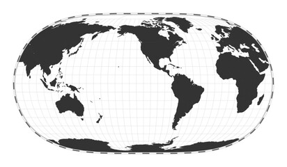 Vector world map. Natural Earth II projection. Plain world geographical map with latitude and longitude lines. Centered to 120deg E longitude. Vector illustration.