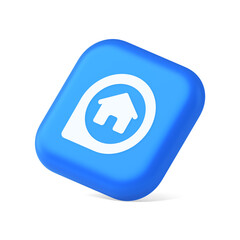 House in map pin GPS location distance searching button real estate agency app 3d isometric icon
