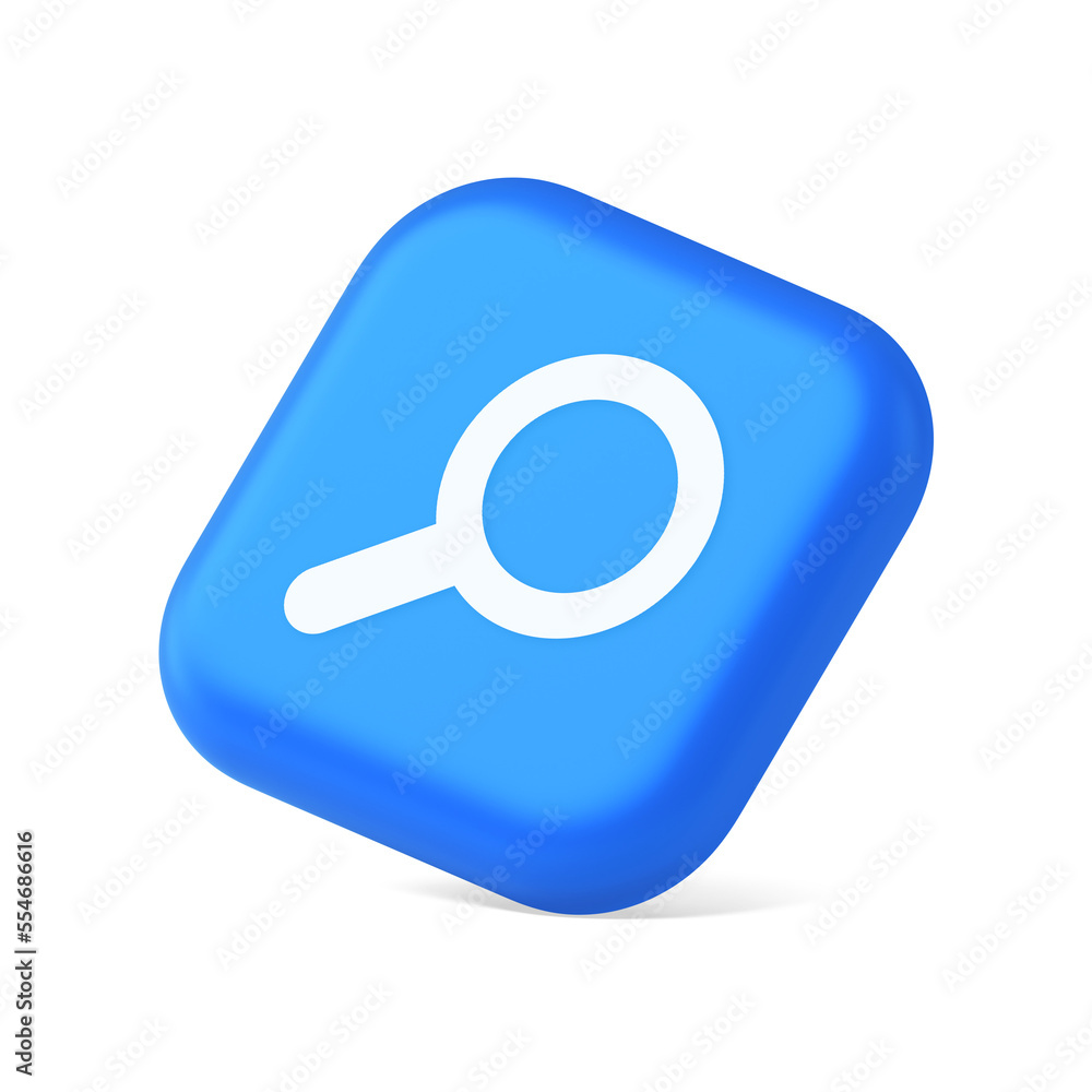 Poster Browsing internet searching button magnifying glass analyzing information 3d realistic isometric icon