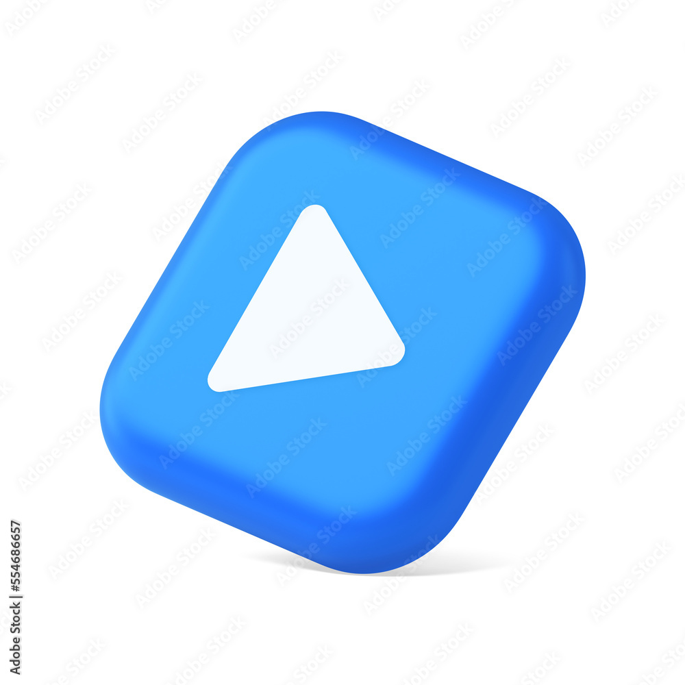Poster play button triangle right arrow multimedia content player web app design 3d realistic isometric ico