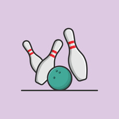 Bowling Ball With Bowling Pins Cartoon Vector Icon Illustration. Sport Object Icon Concept Isolated Premium Vector. Flat Cartoon Style