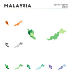 Malaysia map collection. Borders of Malaysia for your infographic. Colored country regions. Vector illustration.