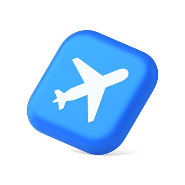 Airplane plane travel button flying vehicle commercial jet navigation 3d realistic isometric icon