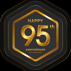 95th Anniversary. Golden Anniversary With Hexagon Style For Celebration Event. Logo Vector Illustration