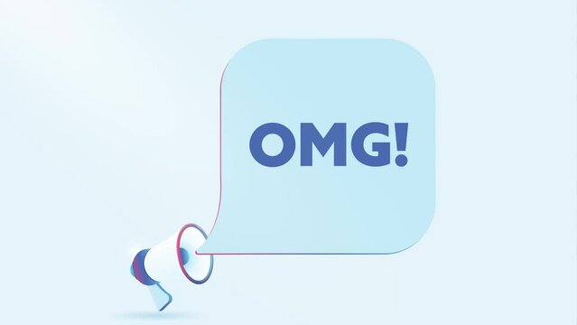 3d realistic megaphone with omg speech bubble. Loudspeaker. Banner for business, marketing and advertising. 4K video animation
