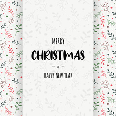 Christmas greeting card with hand drawn branches and wishes. Xmas decoration. Vector