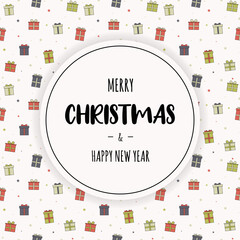 Naklejka premium Christmas greeting card with boxes of presents. Xmas concept. Vector
