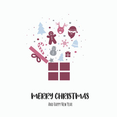 Christmas card with presents and wishes. Vector