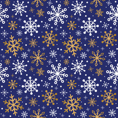 Golden Christmas snowflakes. Concept of seamless pattern. Vector illustration