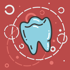 Flat blue tooth icon. Dental treatment symbol. Dentist logotype template with white circles