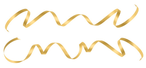 bright golden ribbons for bows isolated on transparent background, top view, copy space for gift...
