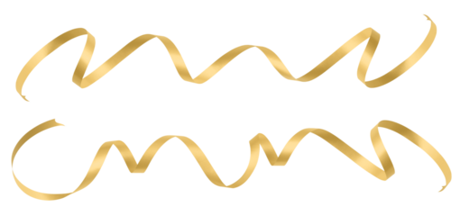 bright golden ribbons for bows isolated on transparent background, top view, copy space for gift greeting card, Merry Christmas or Easter banner and mother day or shopping advertising template