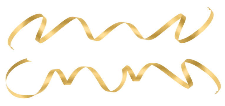 bright golden ribbons for bows isolated on transparent background, top view, copy space for gift greeting card, Merry Christmas or Easter banner and mother day or shopping advertising template