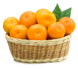 Fresh tangerines in a basket isolated on white