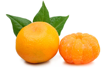 Tangerine and slices isolated on a white background.