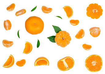 Sliced of tangerine isolated on white, top view