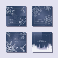 Merry Christmas, Winter, and New Year square cards collection. Suitable for cards design, New year invitations.