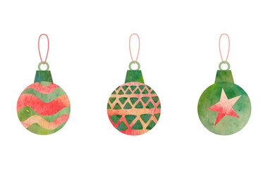 set of watercolor christmas balls