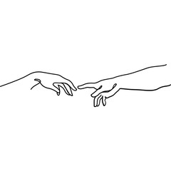 two hand of Adam and god touching together design concept in continuouse line concept