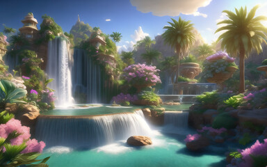 anime style babylon paradise ancient landscape	