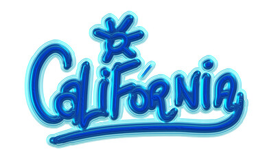 3d illustration, blue effect text city california beach summer surf skateboard