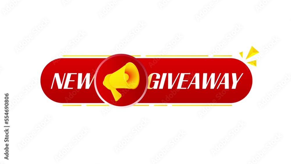 Aufkleber megaphone with new giveaway banner on white background. web design. 4k video animation