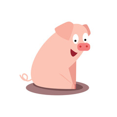 Vector cartoon illustration of a sitting pig on a white background
