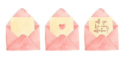 Valentine's day Clipart - love letters, bears, envelopes postcards templates with hearts. Isolated, png, hand drawn illustrations and seamless patterns, posters and cards