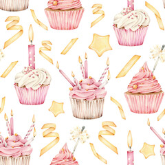 seamless background with birthday cakes