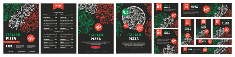 Template set banners menu in different formats for social media and websites