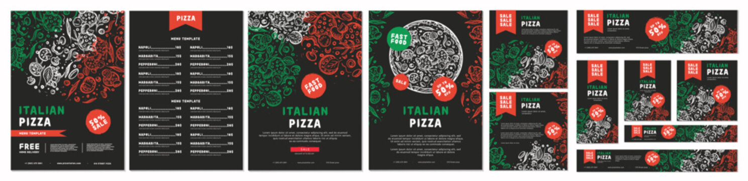 Template set banners menu in different formats for social media and websites