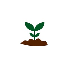 Organic Growth Leaf on Soil Line Icon.