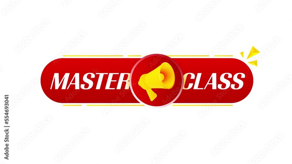 Aufkleber megaphone with master class banner on white background. web design. 4k video animation
