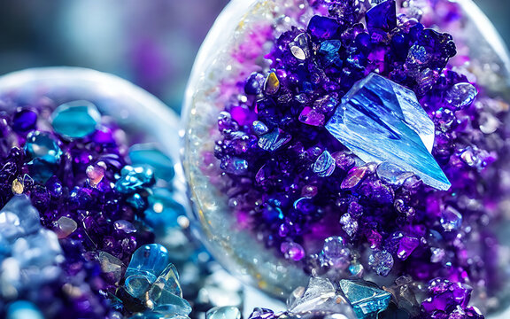 Esferas con minerales de amatista y diamantes incrustados - IA generativa (Generative AI)