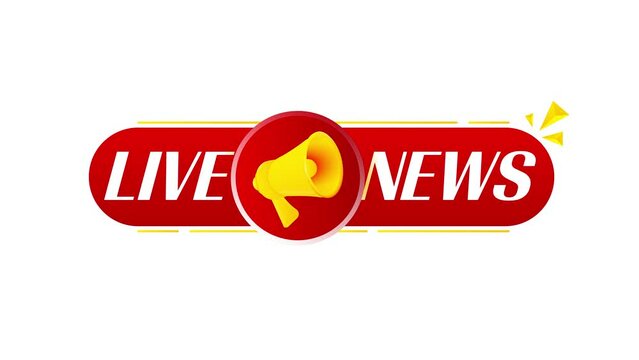 Megaphone with live news banner on white background. Web design. 4K video animation