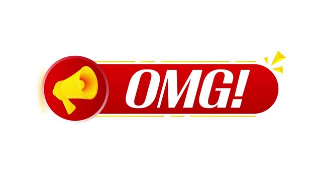 Megaphone with omg banner on white background. Web design. 4K video animation