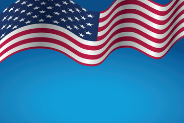 USA american waving flag ribbon on blue background and place for text vector 