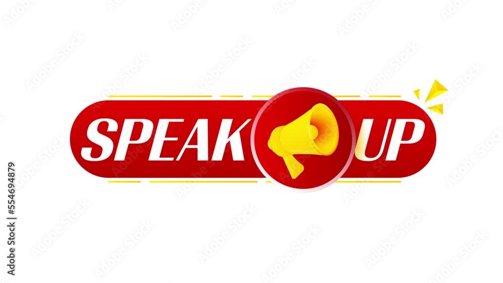 Poster megaphone with speak up banner on white background. web design. 4k video animation