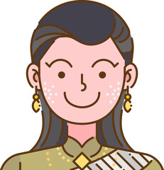 thai woman vintage style dressing avatar colored line design icon